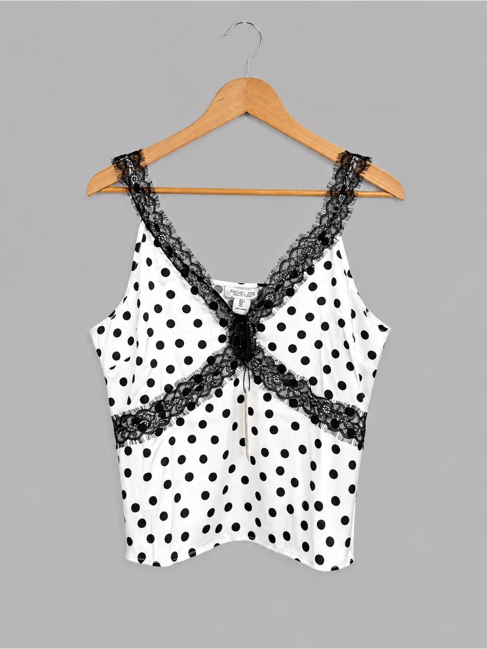 Rachel Zoe White & Black Polka Dot Satin Lace Cami NWT Size Large - Picture 2 of 6